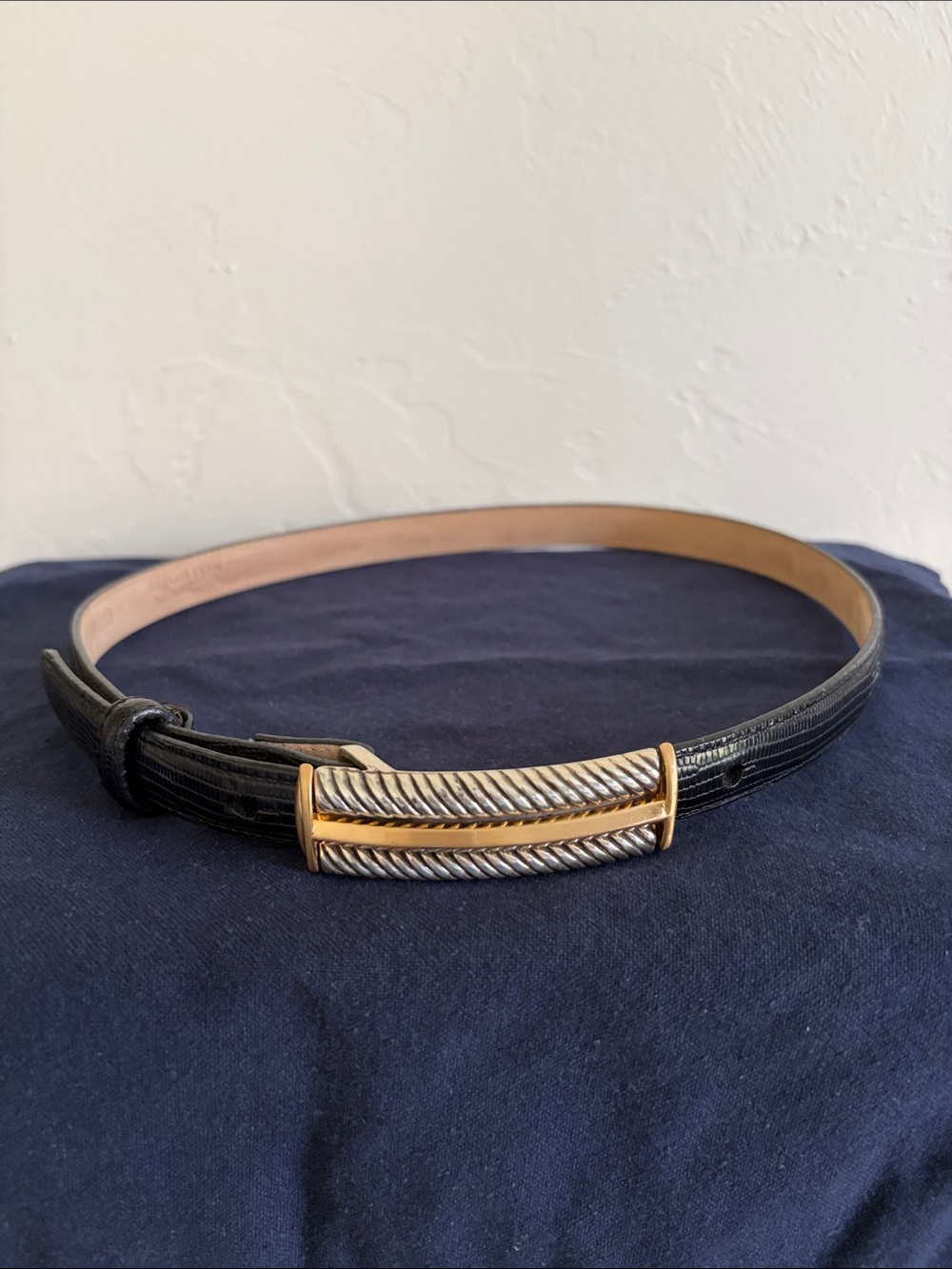 Brighton Women’s Black Leather Belt with Gold & Silver Rope-Detail Buckle